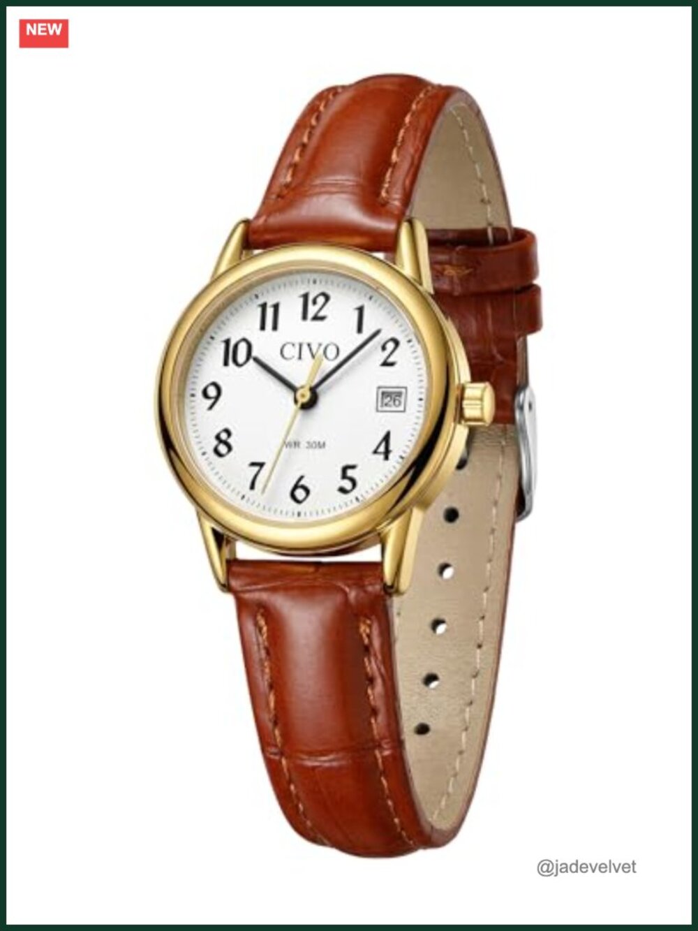 Small Analog Watch for Women 25mm Easy Read Dial Date Window Adjustable Buckle